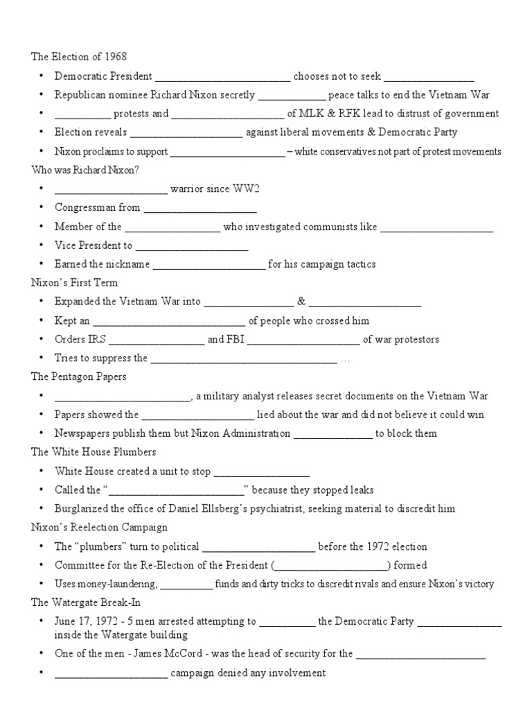 01 Nixon and Watergate Notes Page PDF Watergate Scandal United