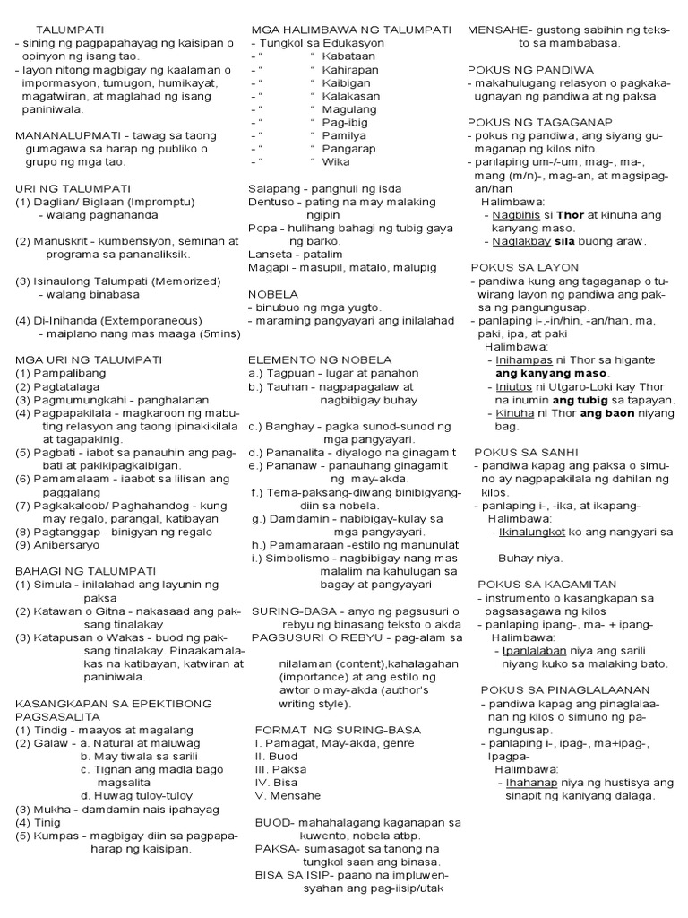 Filipino Reviewer | PDF