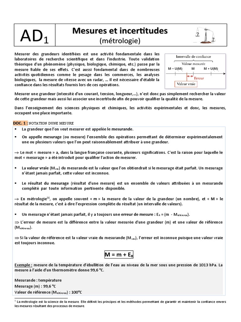Mesures et Incertitudes en Métrologie | PDF | Erreur de mesure ...
