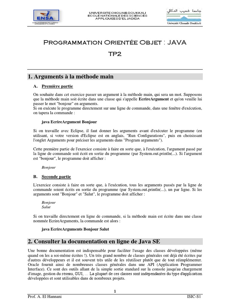 Programmation Orientée Objet: JAVA: 1. Arguments À La Méthode Main ...
