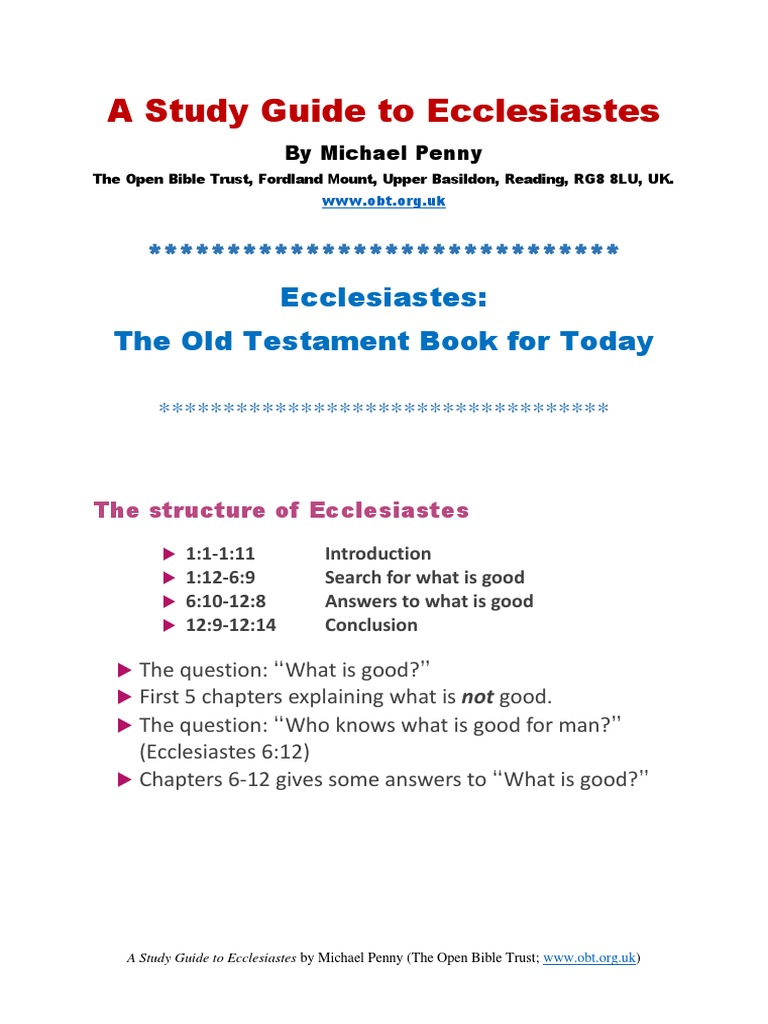 A Study Guide To Ecclesiastes | PDF