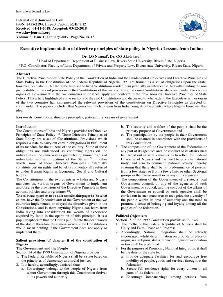 Executive implementation of directive principles of state policy in