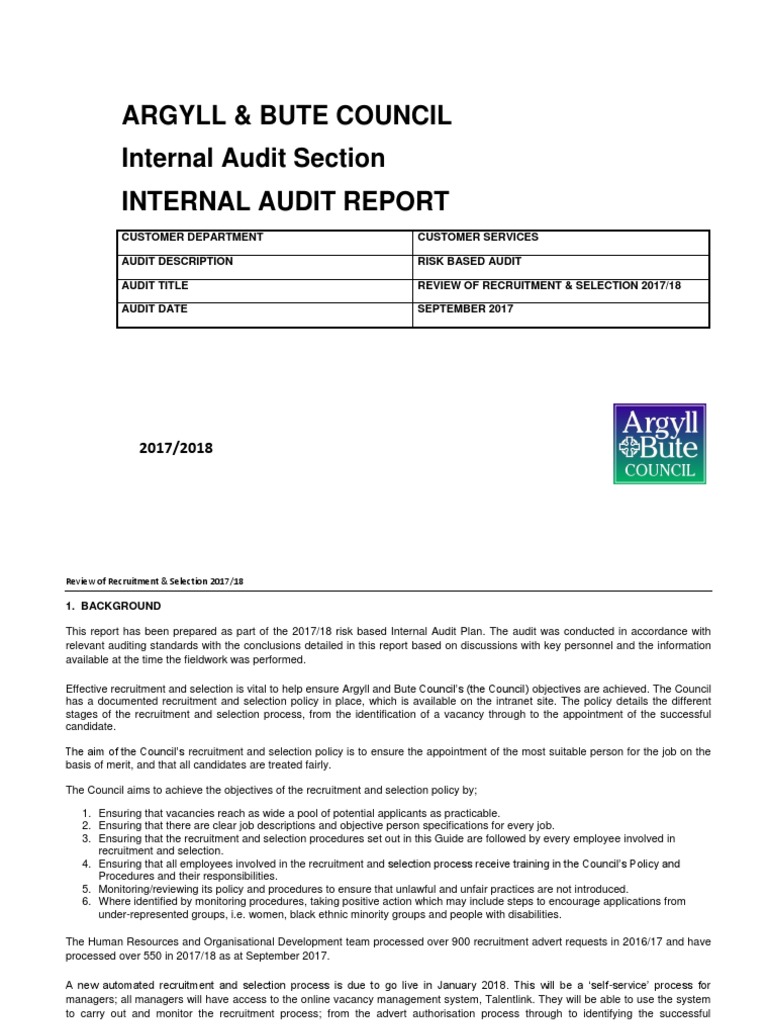 Recruitment and Selection Final Report PDF Internal Control