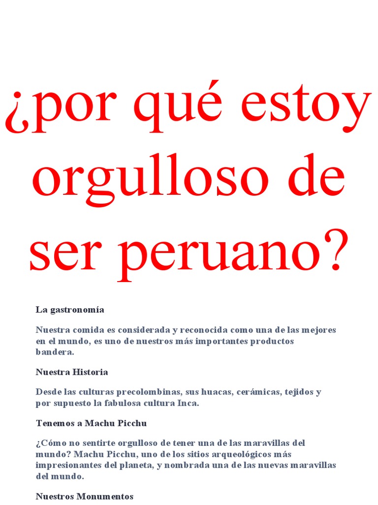 Orgulloso de ser peruano: razones y cultura | PDF