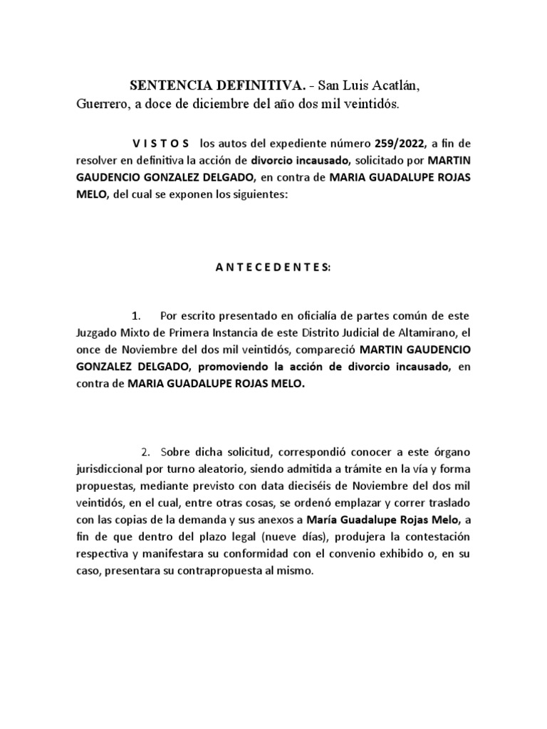 Formato de Sentencia de Divorcio | PDF | Divorcio | Matrimonio