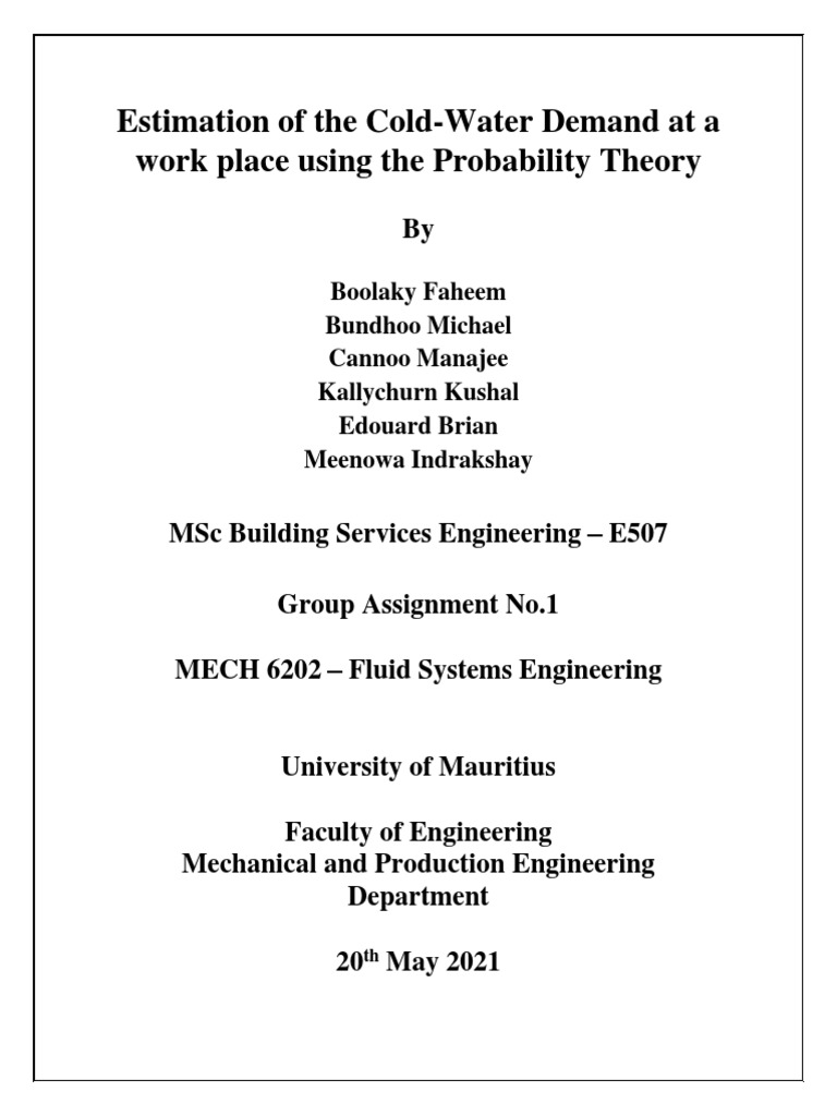 Fluid Systems Engineering Assignment PDF Probability Distribution