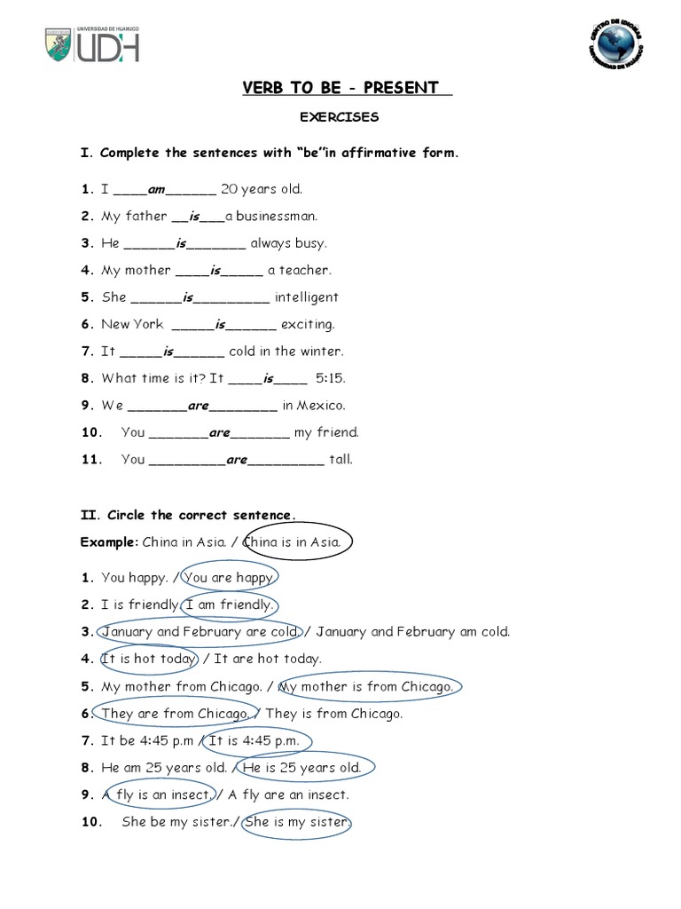 Present Tense "Be" Exercises | PDF | Question | Linguistic Typology