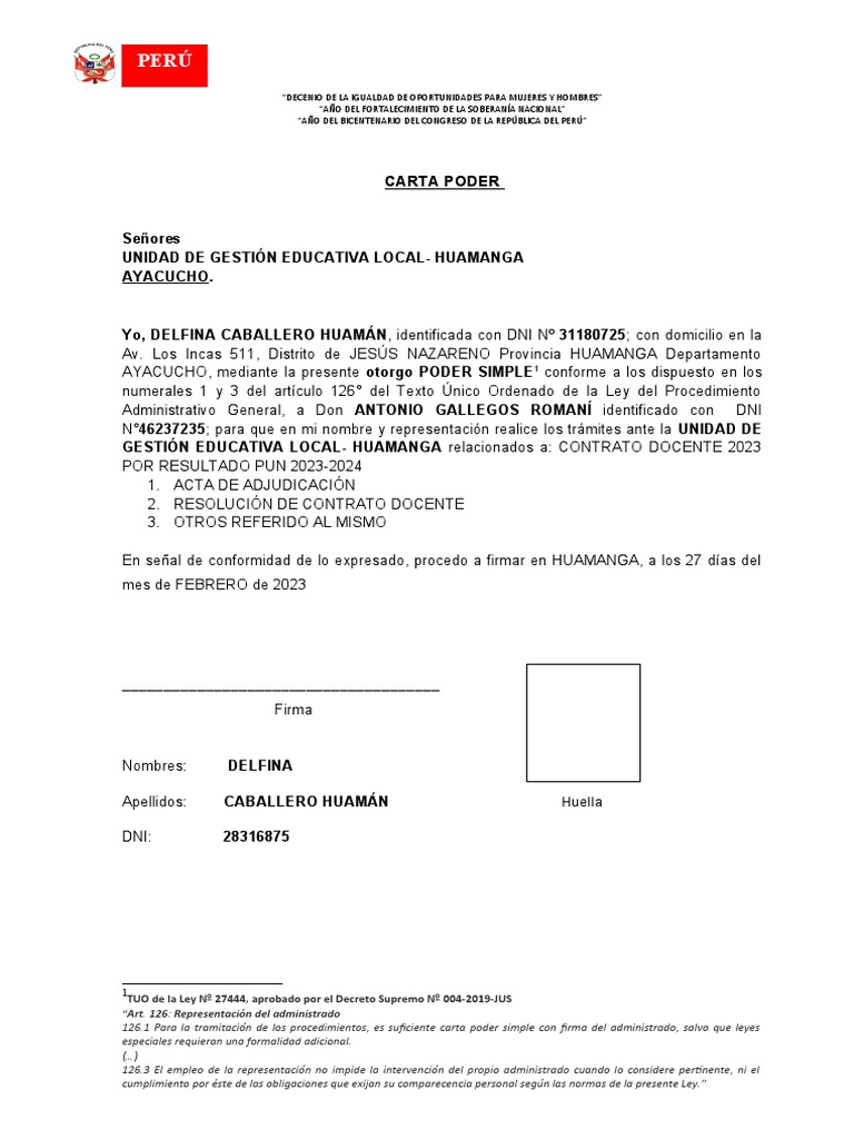 Formato de Carta Poder Simple | PDF