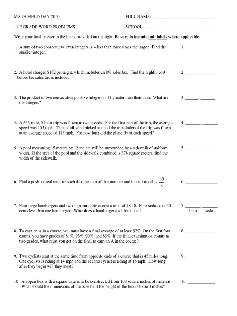 word-problems-11th-grade-pdf