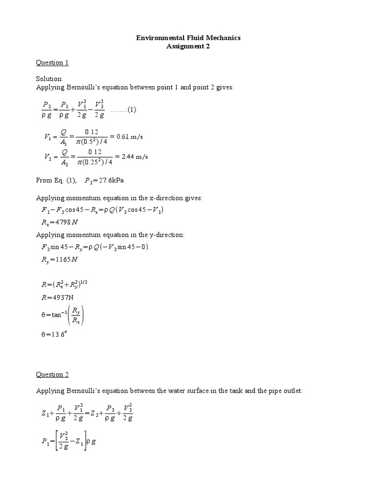 Fluid Mechanics Assignment Solutions | PDF | Boundary Layer | Fluid ...