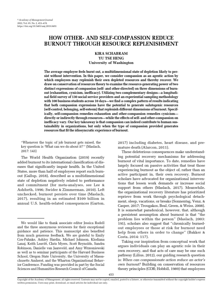 How Other And Self Compassion Reduce Burnout Through Resource