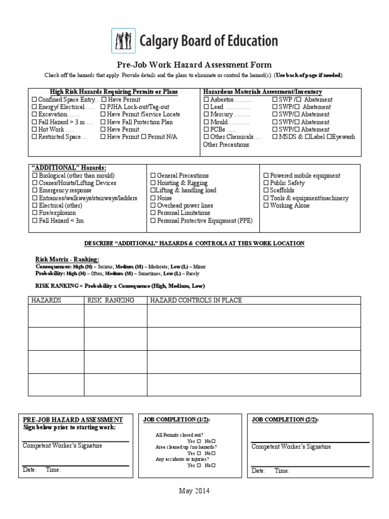 Pre Job Work Hazard Assessment Form | Download Free PDF | Hazards ...