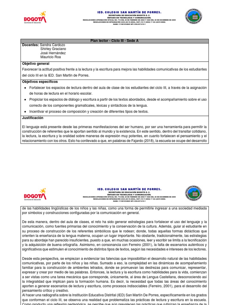 Plan Lector Ciclo Iii 2023 Pdf Enseñando Evaluación