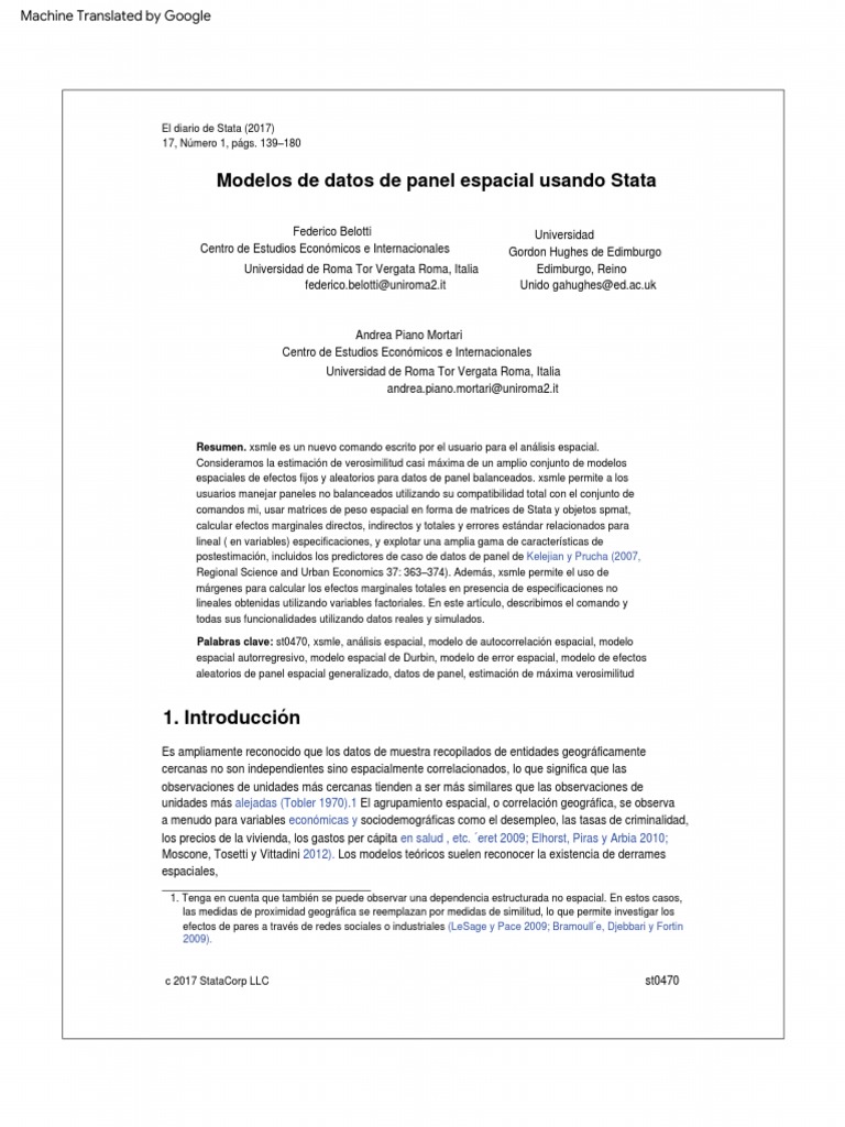 Modelos de Datos de Panel Espacial Usando Stata | PDF | Matriz ...