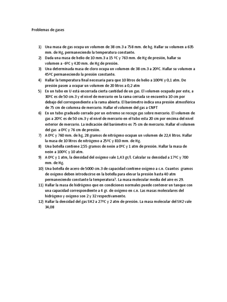 Problemas de Gases: Cálculos y Soluciones | PDF | Ciencia y matemáticas ...