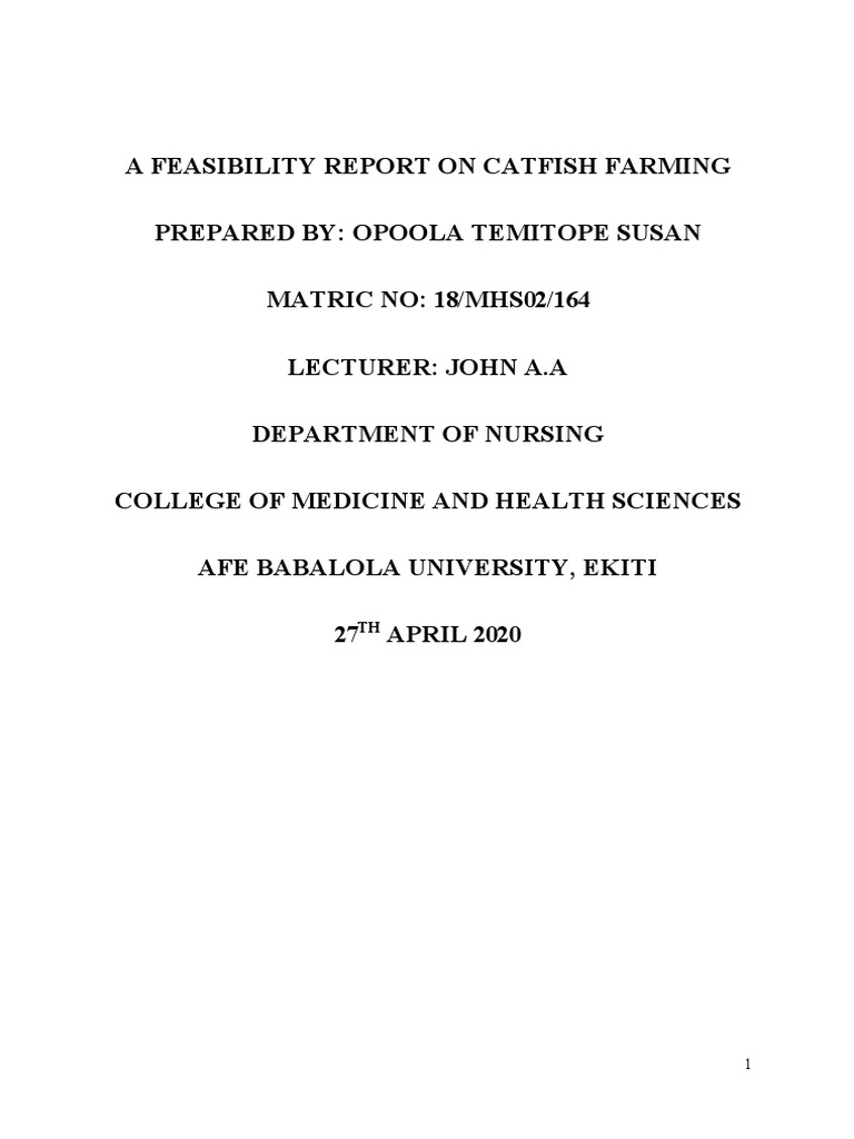 Catfish Farming ABUEkiti 202 ASSIGNMENT PDF Sales Market