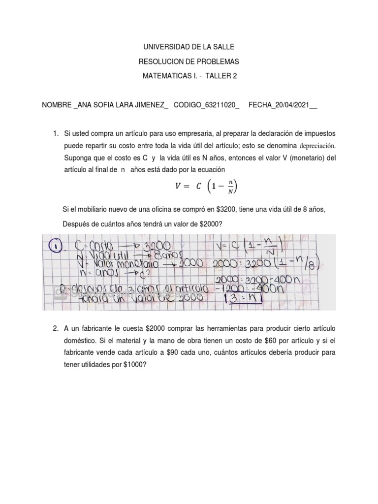 Taller de Matemáticas I: Resolución de Problemas | PDF | Negocios