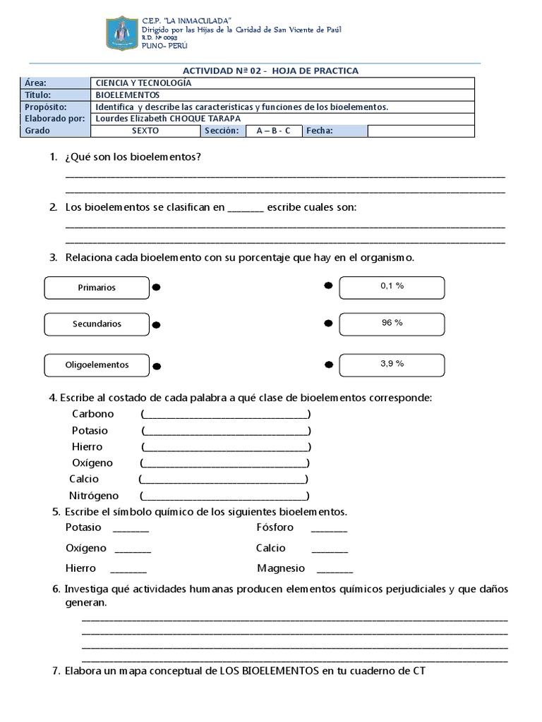 Actividad N 02 Bioelementos | PDF | Conjuntos de elementos químicos ...