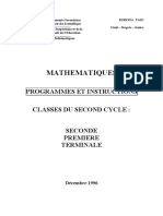 Mathematiques: Programmes Et Instructions Classes Du Second Cycle
