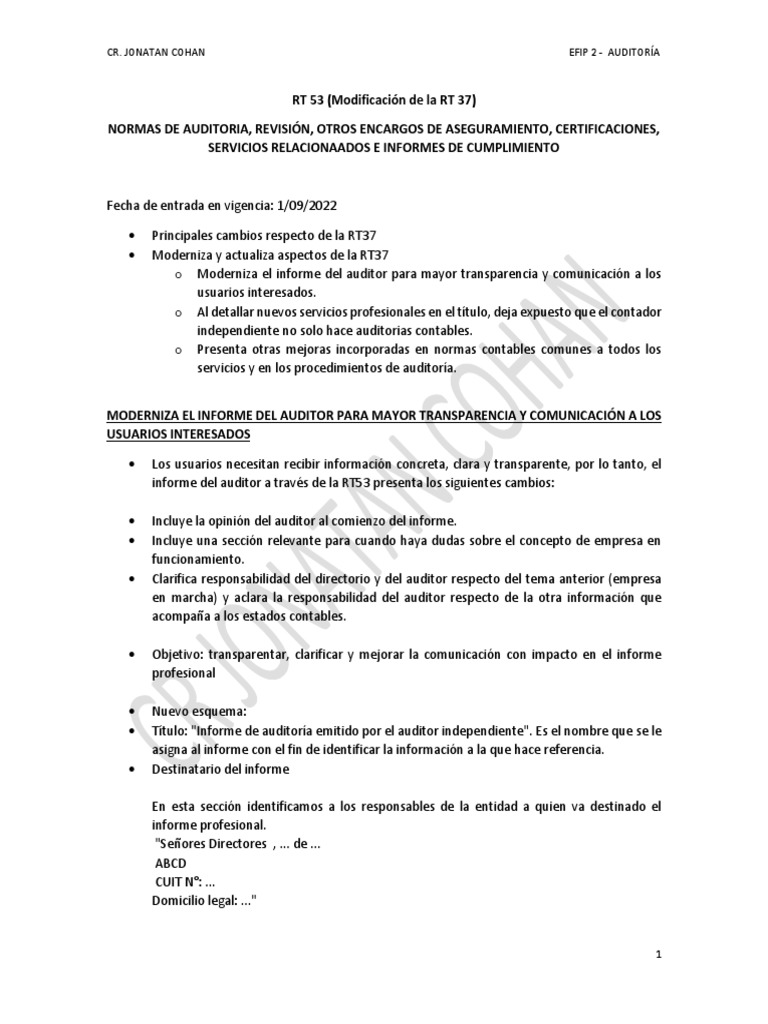 Modificaciones en la RT 53 de Auditoría | PDF | Auditoría | Contabilidad
