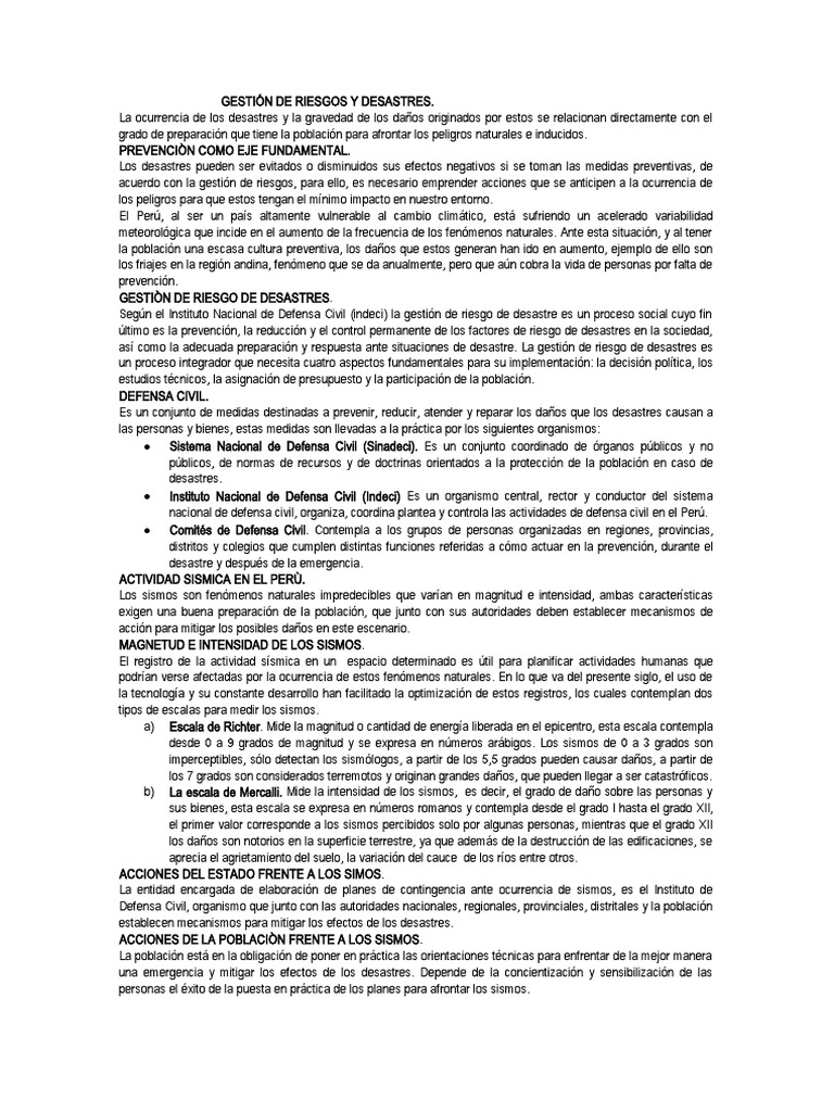 Gestión de Riesgos de Desastres en Perú | PDF | Riesgo | Defensa Civil