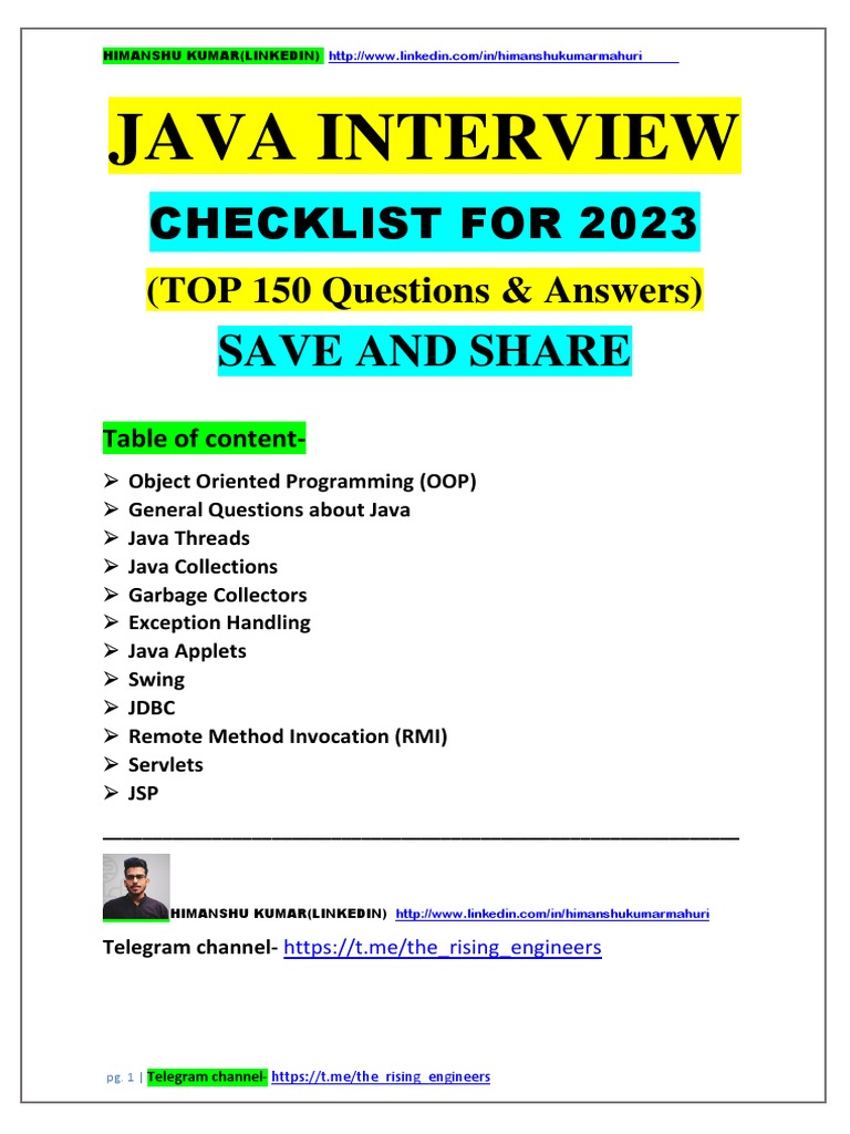 Java Interview: Checklist For 2023 | PDF | Method (Computer Programming ...