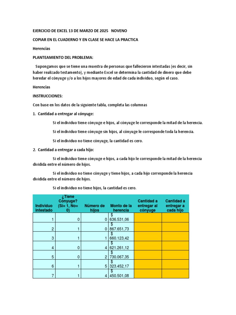 Ejercicio de excel 13 de marzo de 2025 noveno pdf