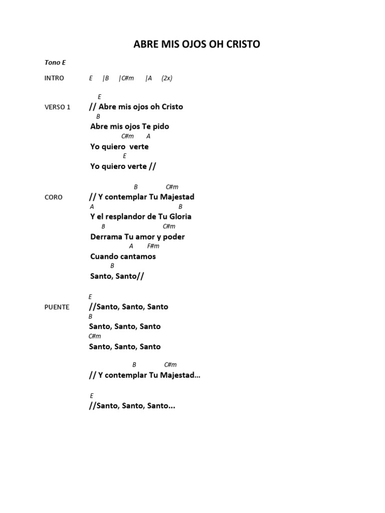 Letra de "Abre Mis Ojos Oh Cristo" | PDF