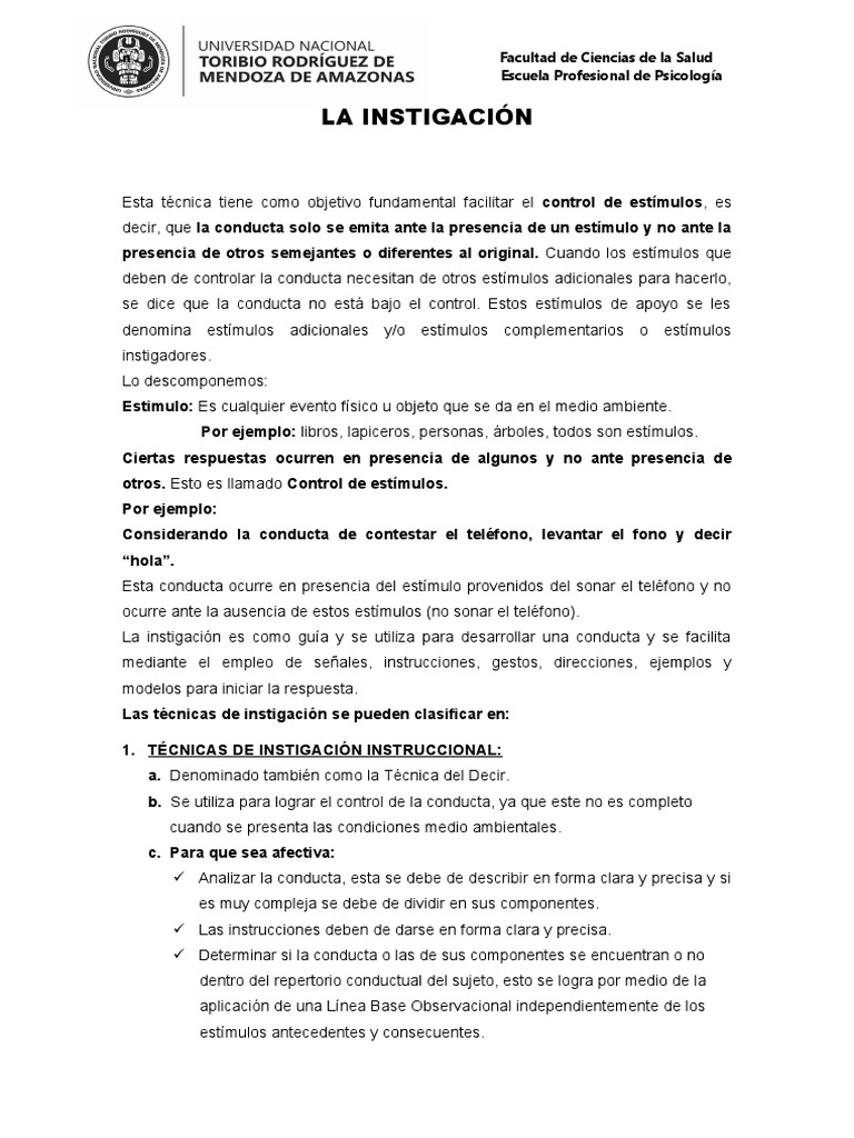 Técnicas de Instigación en Psicología | PDF | Aprendizaje | Comportamiento
