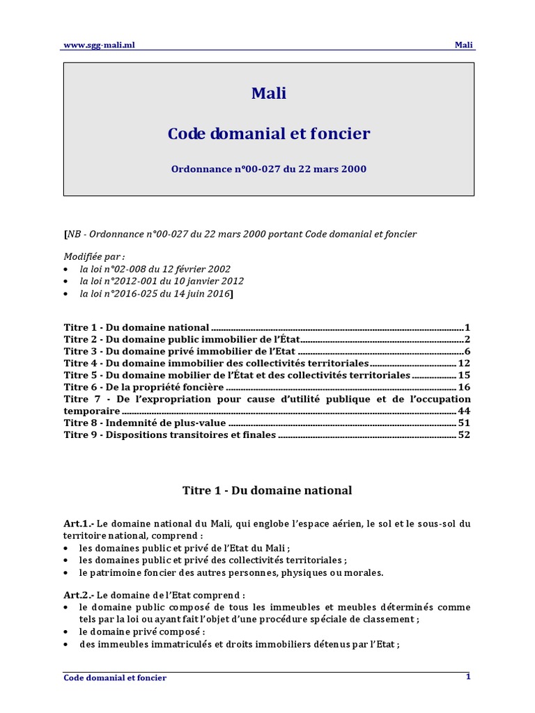 Code domanial et foncier du Mali | PDF | Justice | Crime et violence