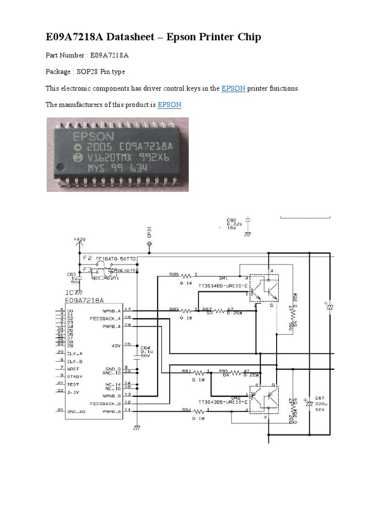 E09A7218A Datasheet - Epson Printer Chip | PDF
