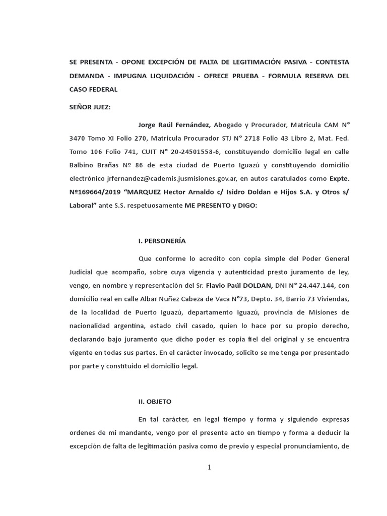Contesta FLAVIO | PDF | Demanda judicial | Ley procesal