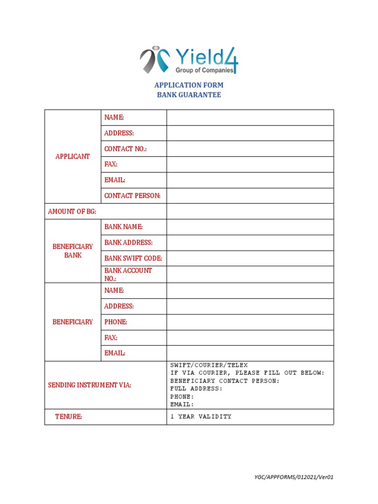 Bank Guarantee Application Form | PDF