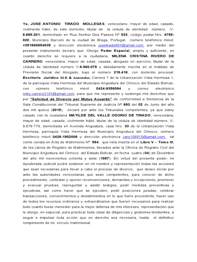 Modelo Divorcio Mutuo Acuerdo | PDF | Divorcio | Venezuela
