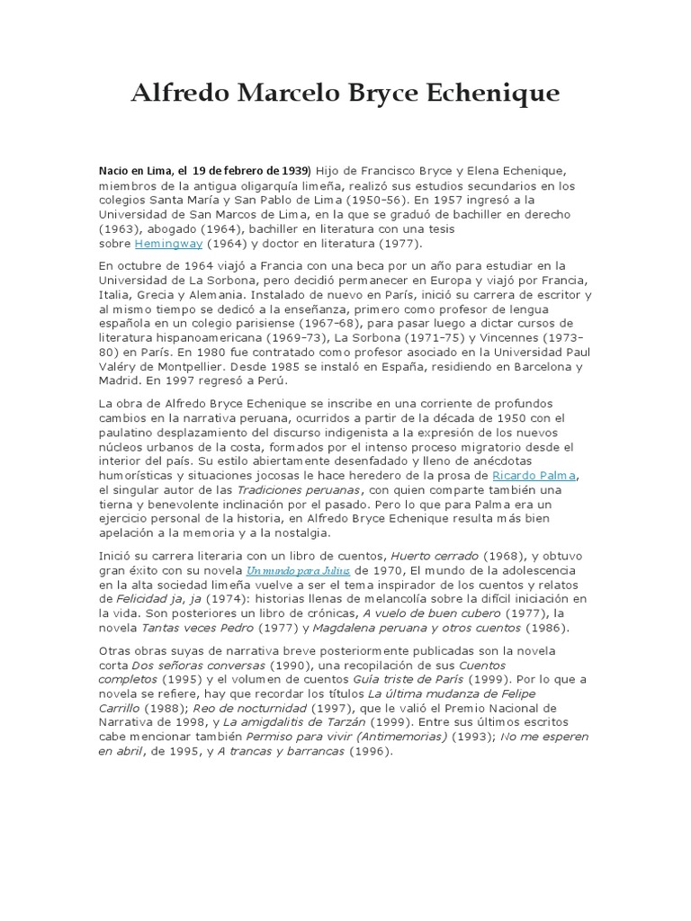 Vida y obra de Bryce Echenique | PDF | Clásicos