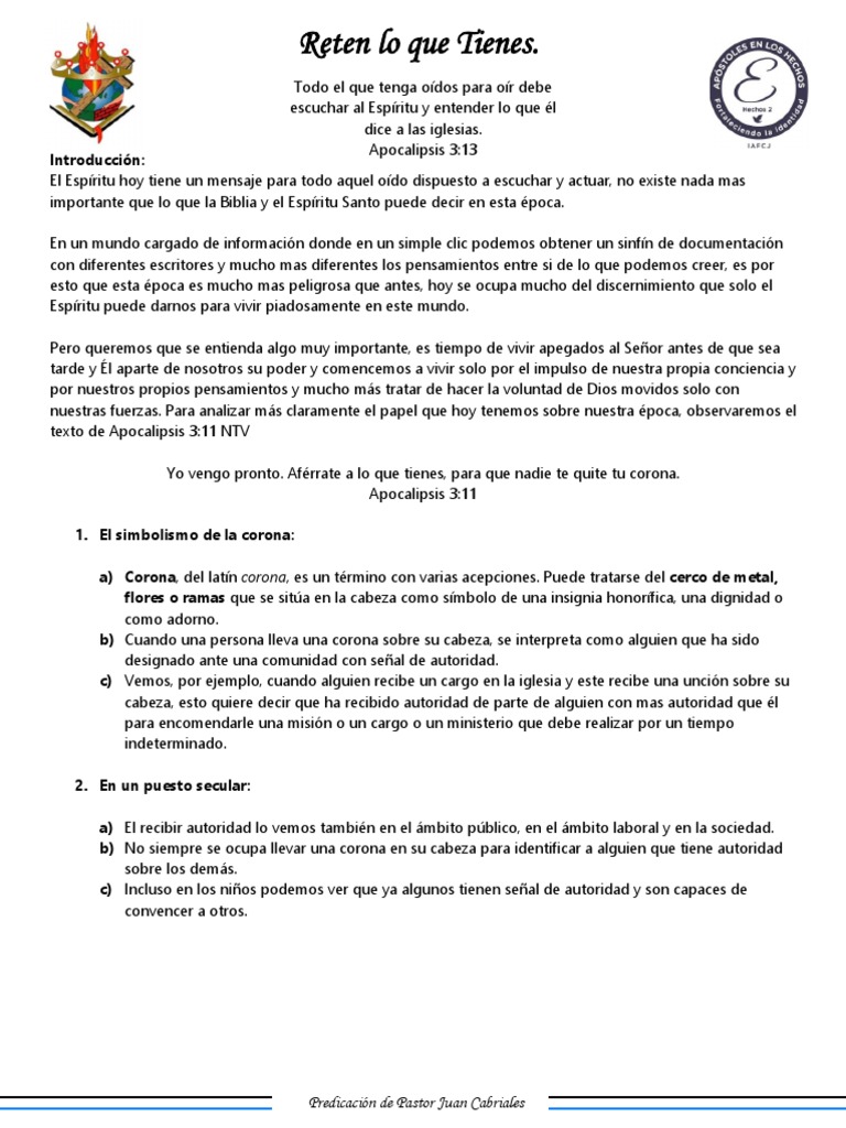 Reten Lo Que Tienes 29-Marzo-23 | PDF | Libro de revelación | Alma