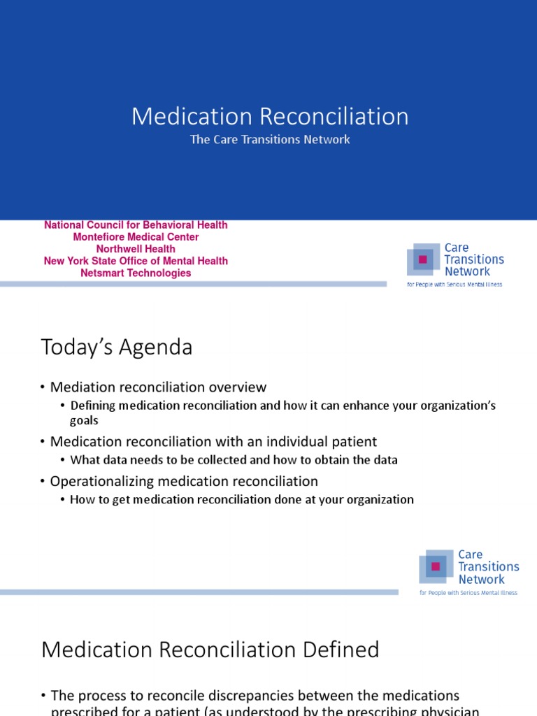 Medication Reconciliation Slides | PDF | Medical Prescription | Chemistry