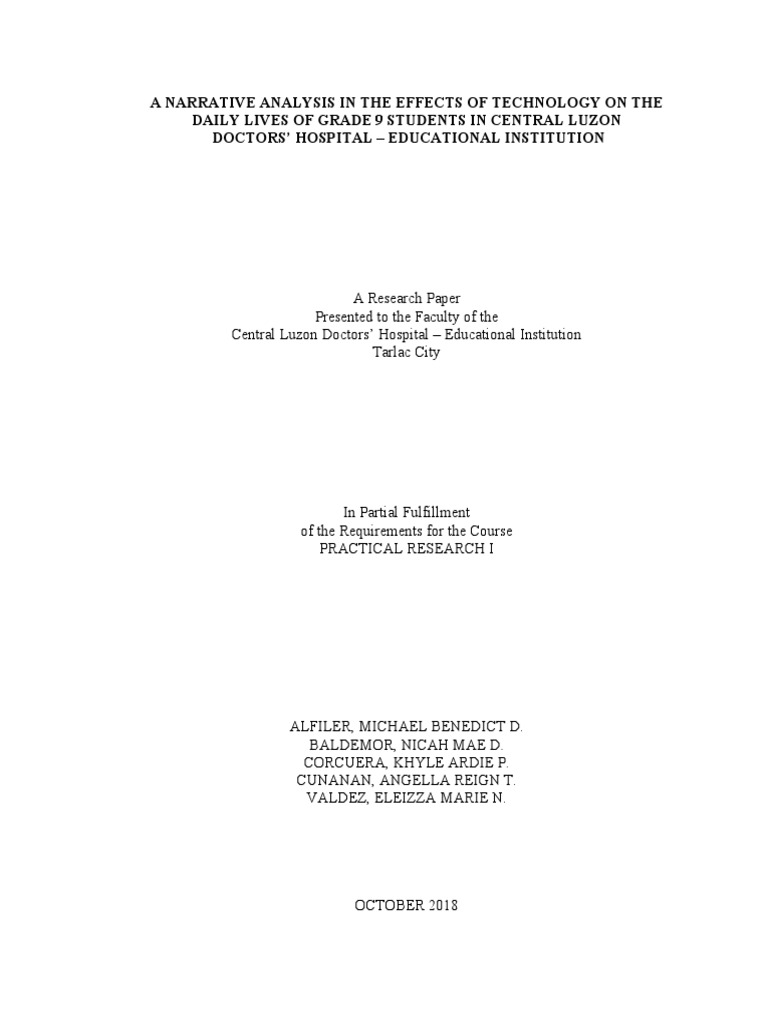 A narrative analysis in the effects of technology on the daily lives of