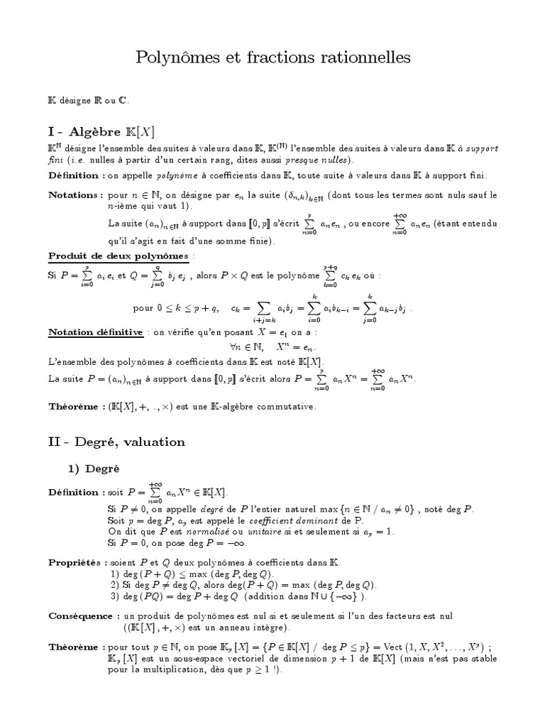 Polynômes et fractions rationnelles MPSI | PDF | Zéro d'une fonction ...