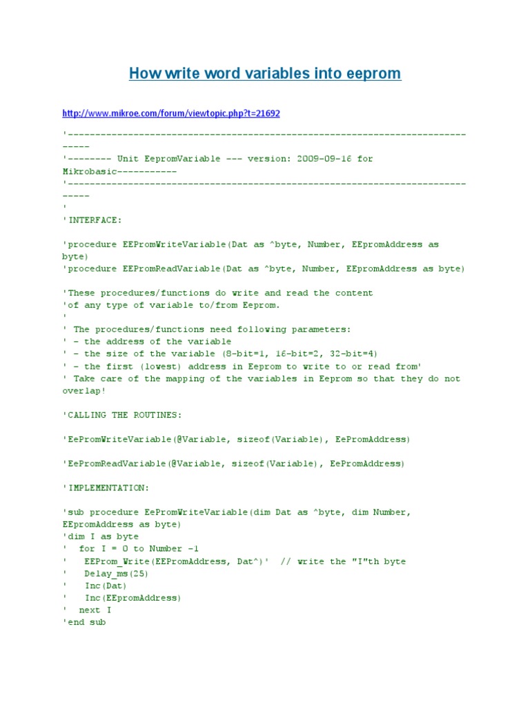 How Write Word Variables Into Eeprom PDF