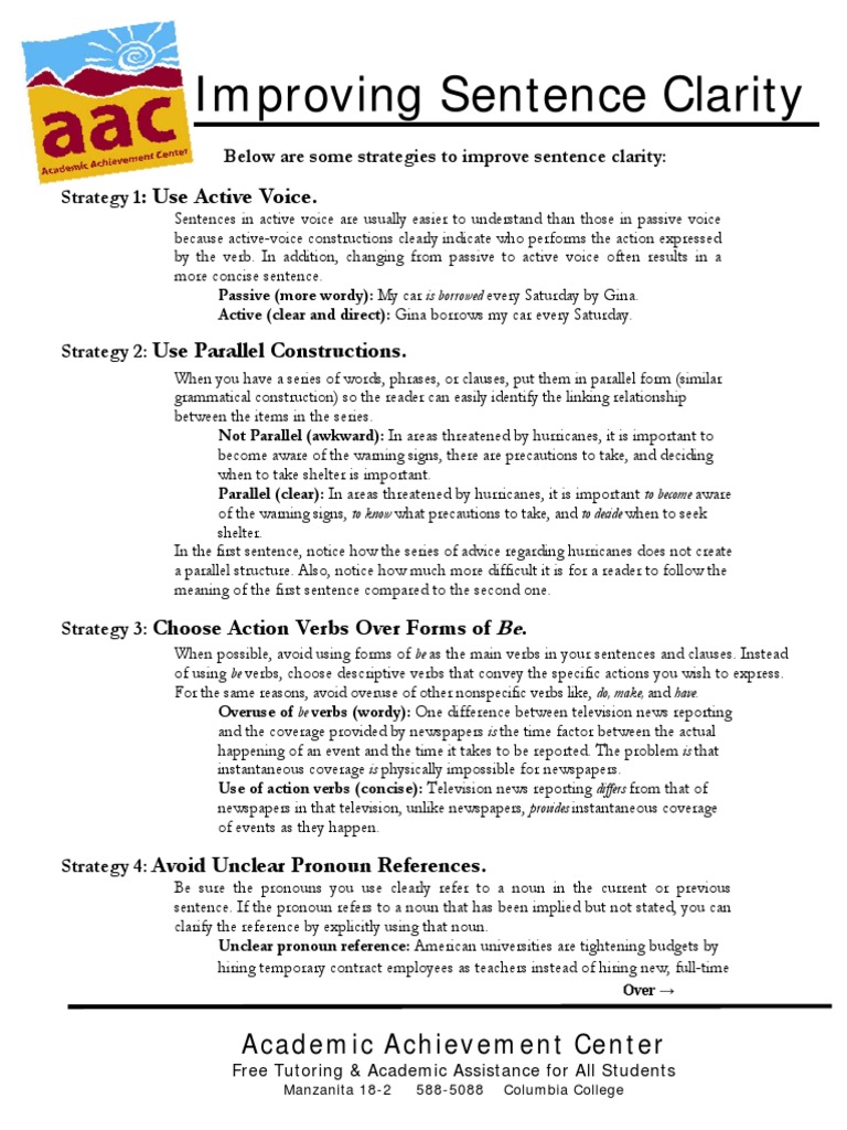 Sentence Clarity PDF Verb Sentence (Linguistics)