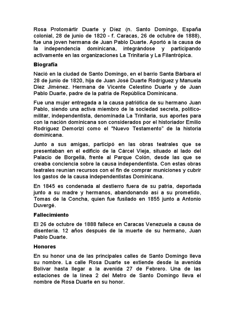 Biografía de Rosa Duarte y su legado | PDF