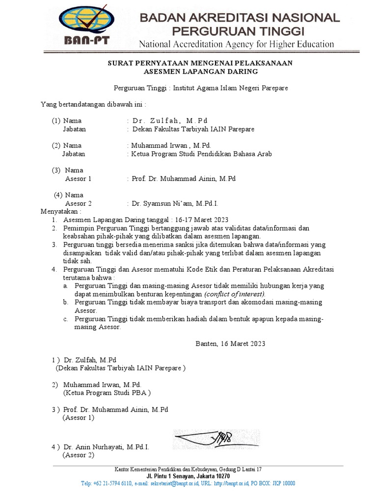 Surat Pernyataan AL - APS | PDF | Sains & Matematika