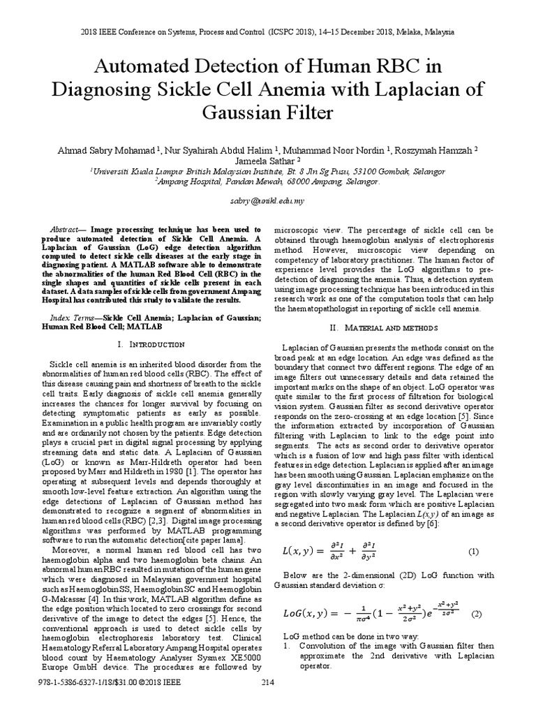 Automated Detection of Human RBC in Diagnosing Sickle Cell Anemia With Laplacian of Gaussian