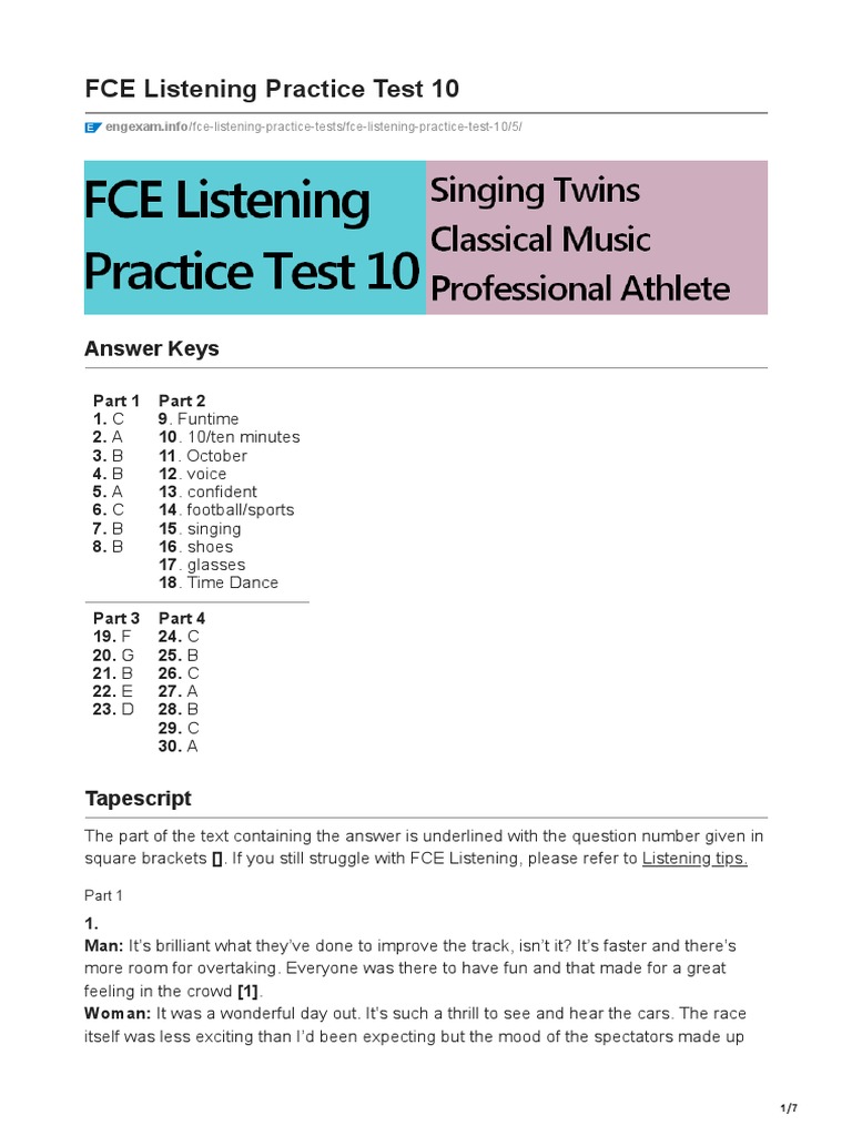 FCE Listening Practice Test 10 Answers | PDF | Thought