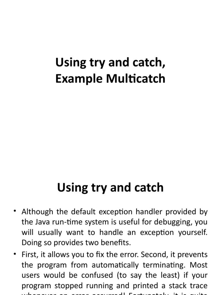 Using Try and Catch, Example Multicatch PDF Information Technology