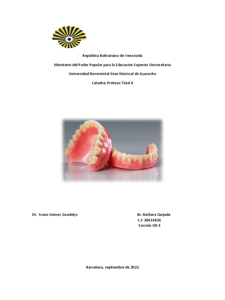 Informe Protesis Inmediata | PDF | Dentadura postiza | Odontología