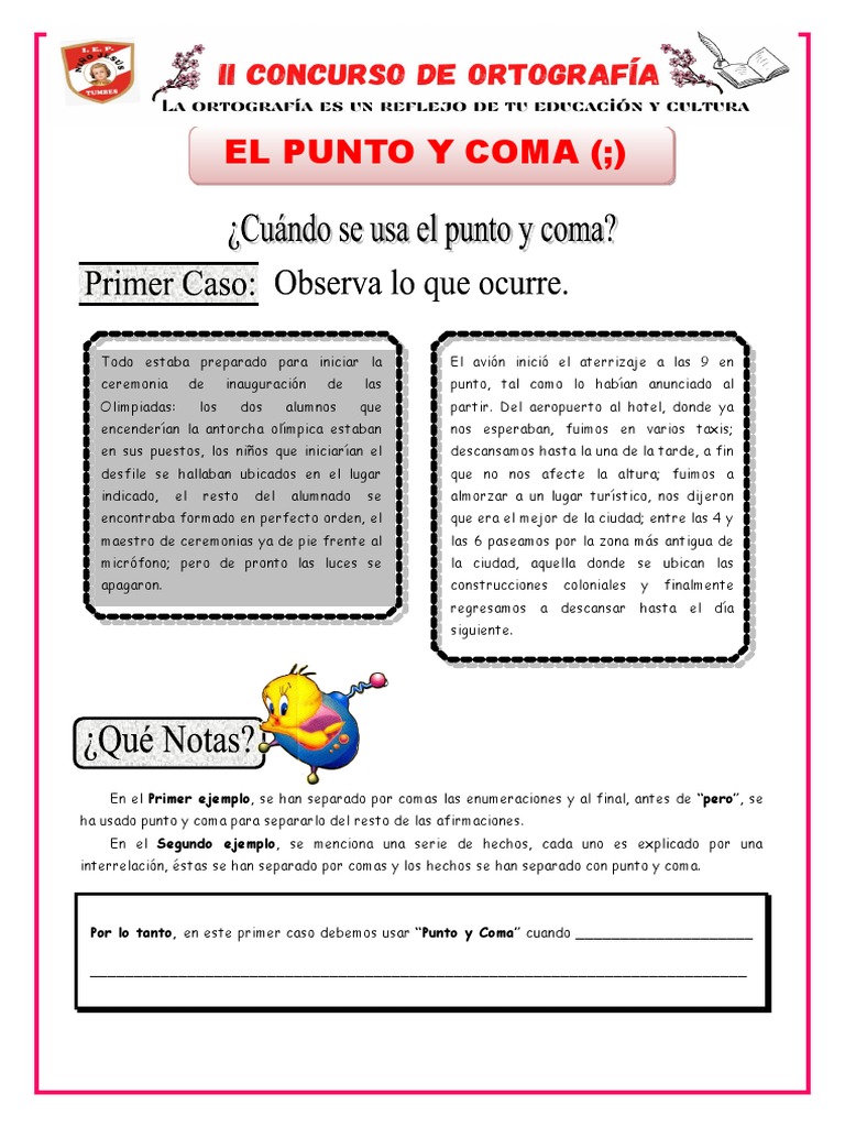 El Punto y La Coma para - Secundaria | PDF
