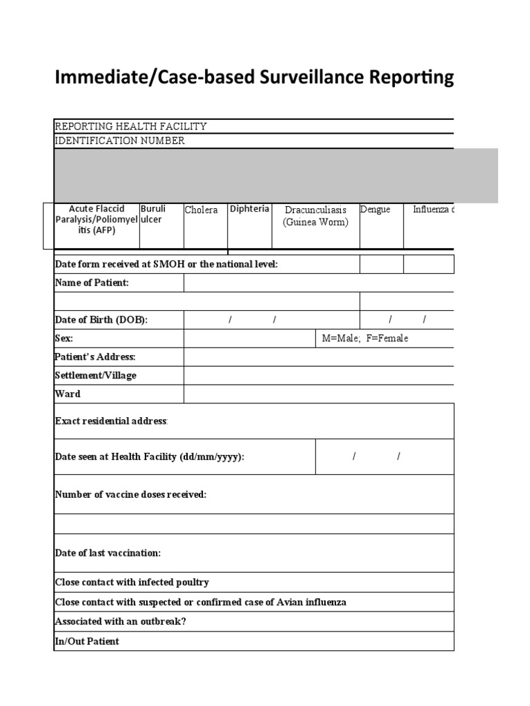 Immediate case based surveillance reporting form idsr 001a pdf