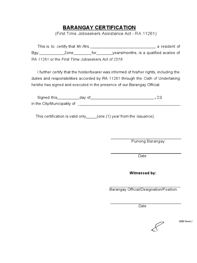 Barangay Certification for Jobseekers | PDF | Justice | Crime & Violence